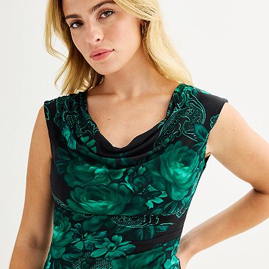 Women's Connected Apparel Printed Drape Neck Midi Dress