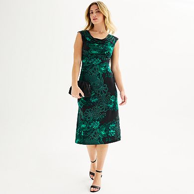 Women's Connected Apparel Printed Drape Neck Midi Dress