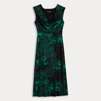 Women's Connected Apparel Printed Drape Neck Midi Dress