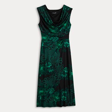 Women's Connected Apparel Printed Drape Neck Midi Dress