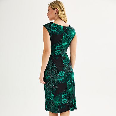 Women's Connected Apparel Printed Drape Neck Midi Dress
