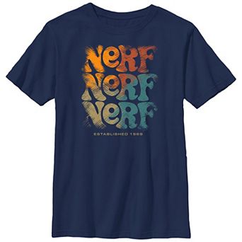 Boys Nerf Logo Retro Text Stack Distress Husky Graphic Tee