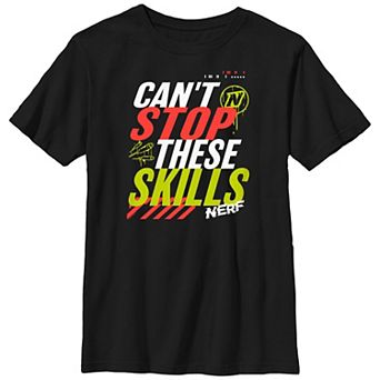 Boys Nerf Can't Stop These Skills Stacked Text Husky Graphic Tee
