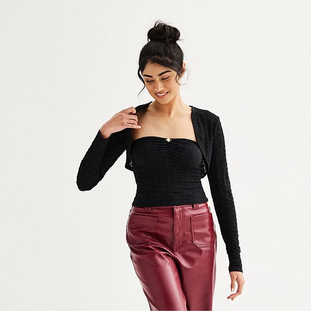 Juniors' Sugar Moon 2-pc. Lace Tube Top & Cardigan Shell Set