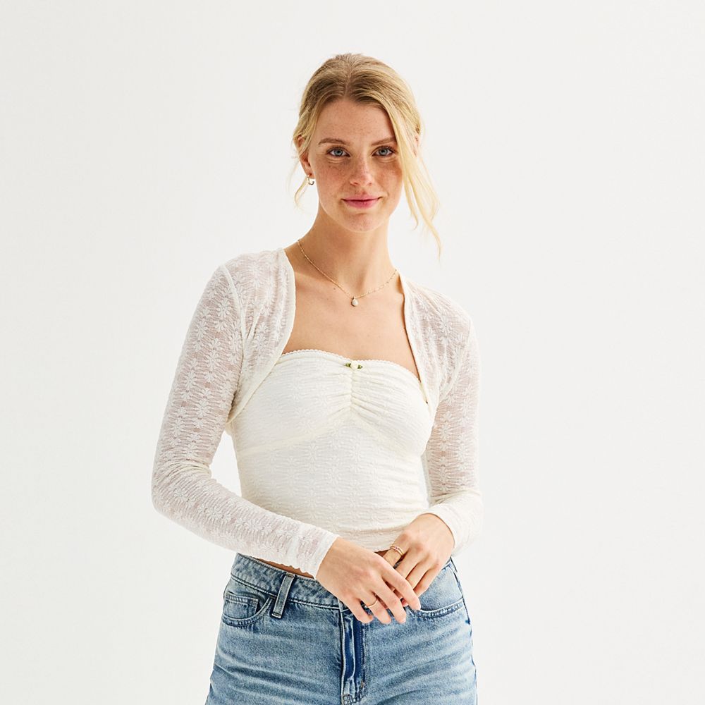 Juniors' Sugar Moon 2-pc. Lace Tube Top & Cardigan Shell Set