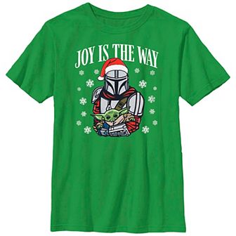 Boys 8-20 Star Wars The Mandalorian Christmas Din Djarin Grogu Joy is the Way Graphic Tee