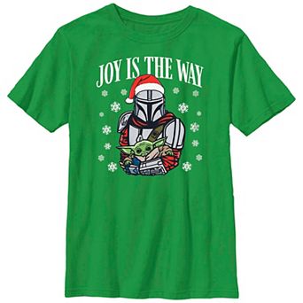 Boys 8-20 Star Wars The Mandalorian Christmas Din Djarin Grogu Joy is the Way Graphic Tee