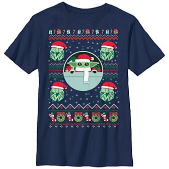Boys 8-20 Star Wars The Mandalorian Christmas Grogu Ugly Sweater Graphic Tee