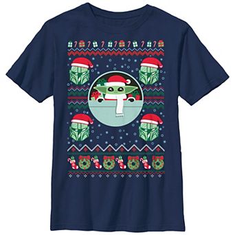 Boys 8-20 Star Wars The Mandalorian Christmas Grogu Ugly Sweater Graphic Tee