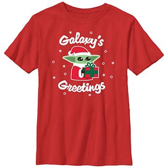 Boys 8-20 Star Wars The Mandalorian Christmas Grogu Galaxy's Greetings Gift Graphic Tee