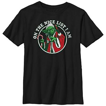 Boys 8-20 Star Wars Christmas Santa Yoda On The Nice List I Am Graphic Tee