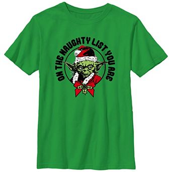 Boys 8-20 Star Wars Christmas Yoda On the Naughty List You Are Santa Circle Graphic Tee