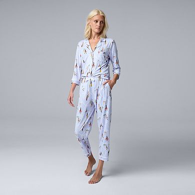 Women's Simply Vera Vera Wang 3/4-Sleeve Pajama Top & Crop Pajama Pants Set