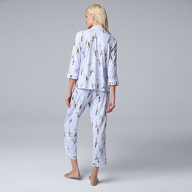 Women's Simply Vera Vera Wang 3/4-Sleeve Pajama Top & Crop Pajama Pants Set