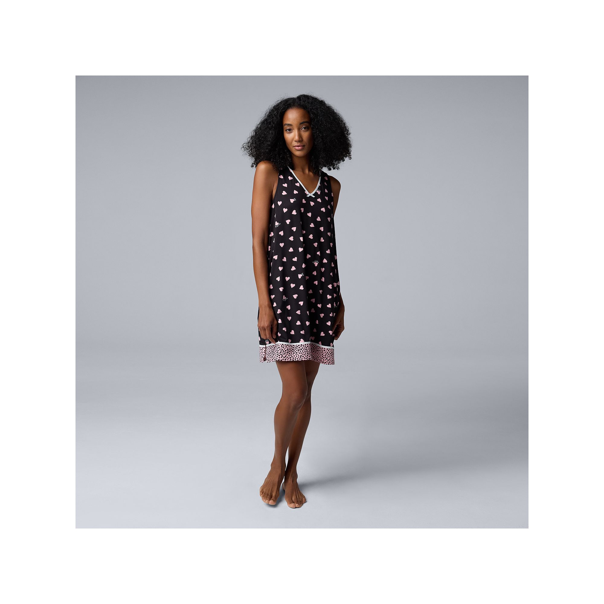 Womens Simply Vera Vera Wang Chemise, Size: XXL, Black Hearts