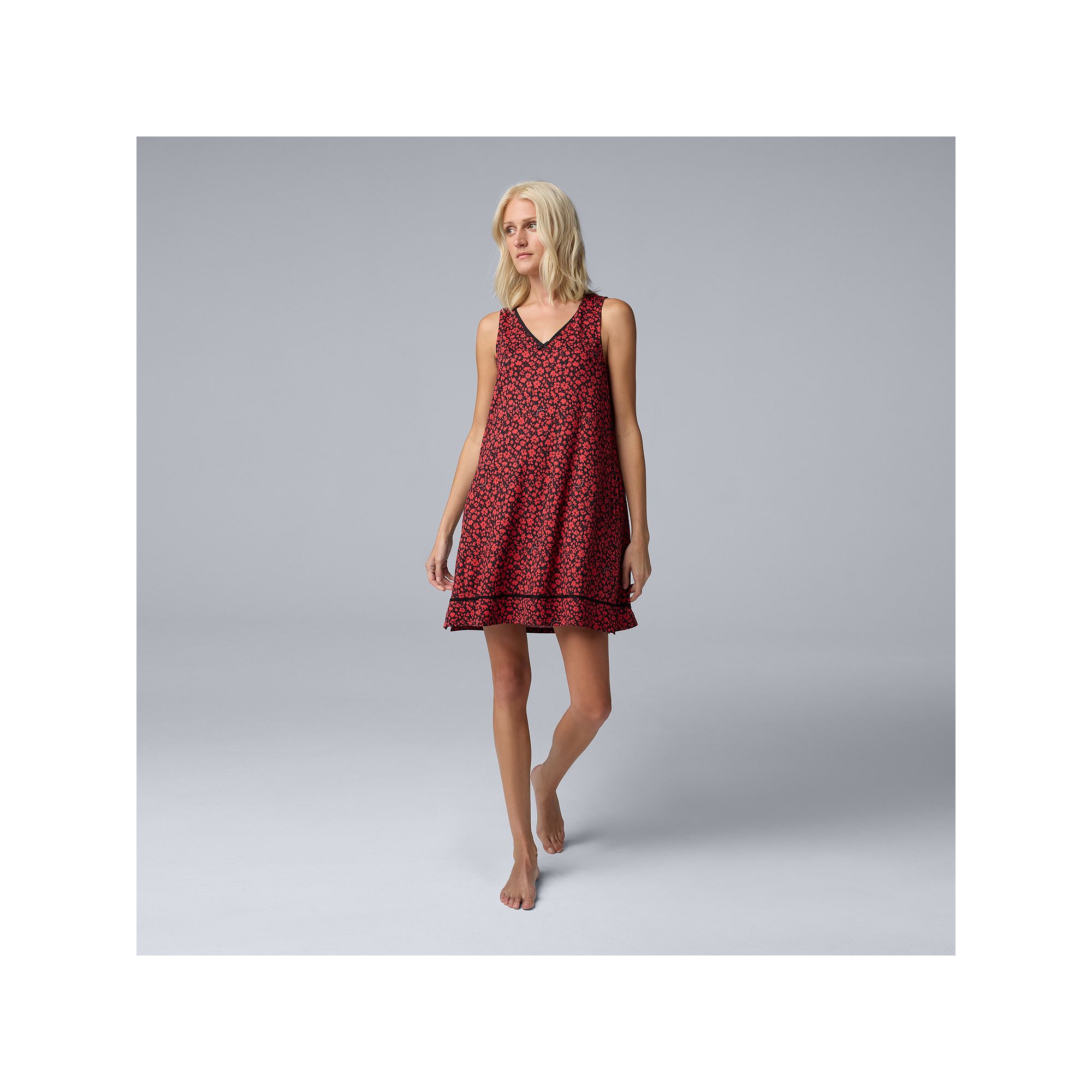 Womens Simply Vera Vera Wang Chemise, Size: Small, Red Ditsy