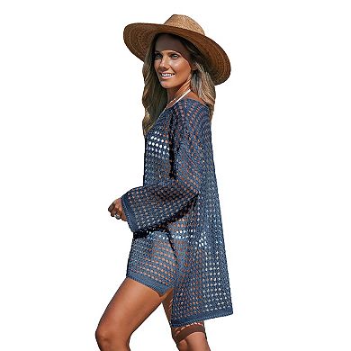 Women's Cupshe Royal Blue Long Sleeve Cutout Mini Cover-Up Dress