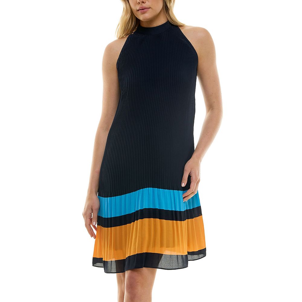 nanette lepore pleated sleeveless dress Nanette Lepore Women Size 4 Sleeveless Black Pleated Midi Dress High Neck