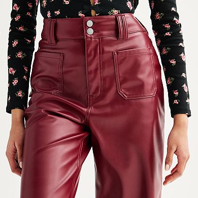 Juniors' Tinseltown Faux Leather High-Rise Wide Leg Pants
