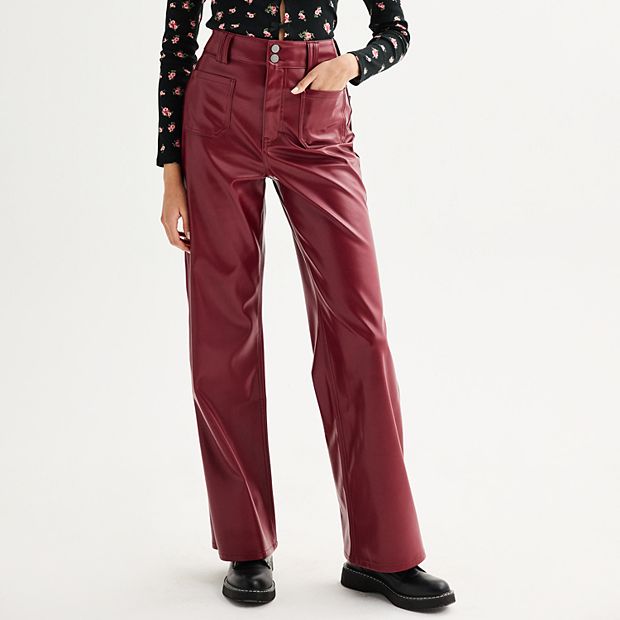 Juniors' Tinseltown Faux Leather High-Rise Wide Leg Pants