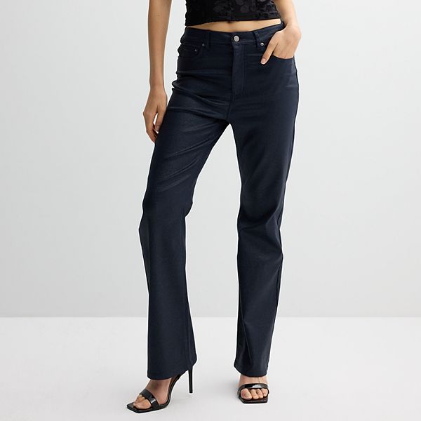 Juniors' Tinseltown High-Rise Slim Straight Shimmer Pants
