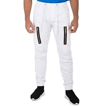 Vibes Mens Moto Knee Black Twill Jogger Pants Scrunched Leg Vertical Zipper Cargo Pocket