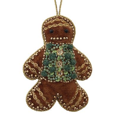 St. Nicholas Square Plush Beaded Gingerbread Ornament