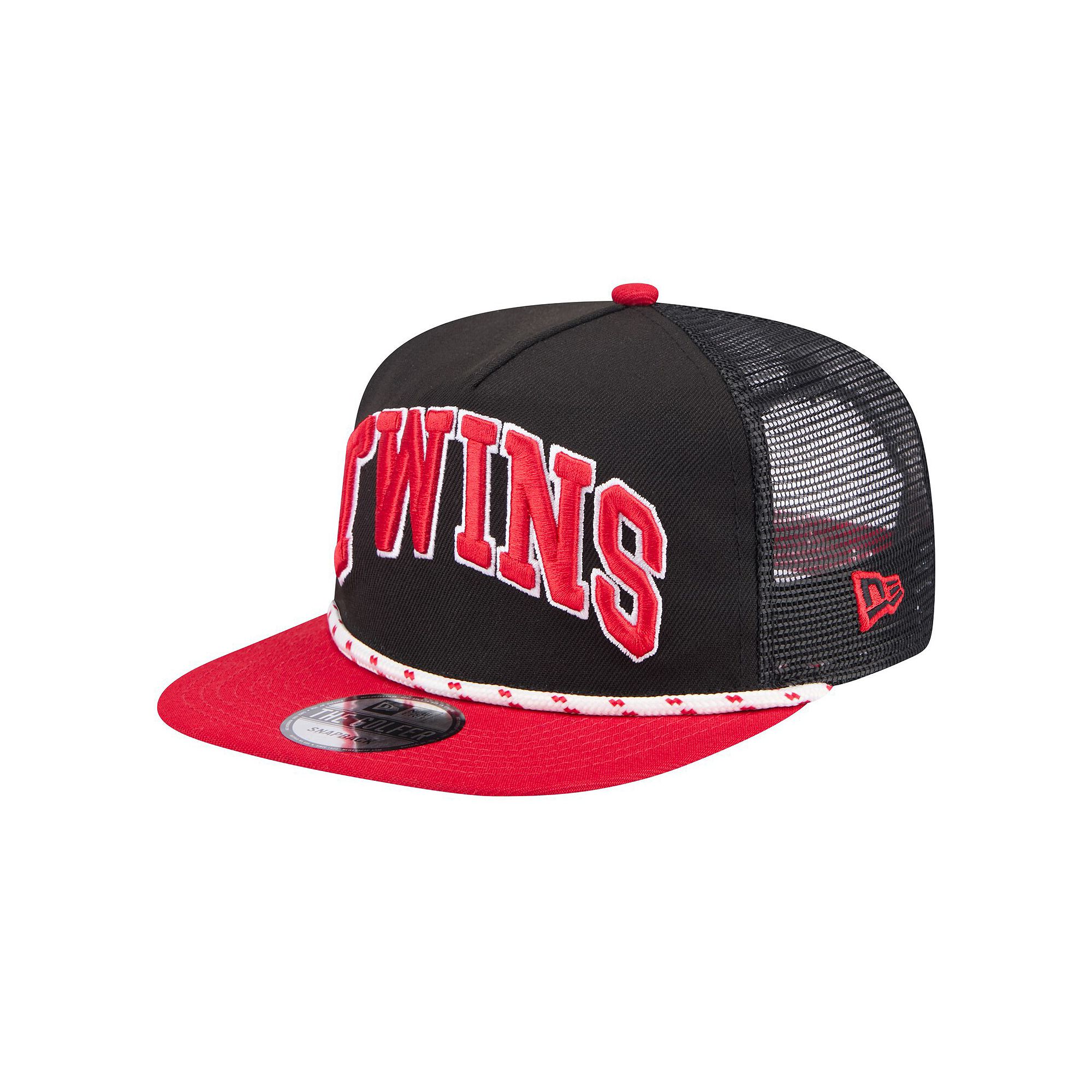 Mens New Era Black Minnesota Twins Throwback Meshback Golfer Hat