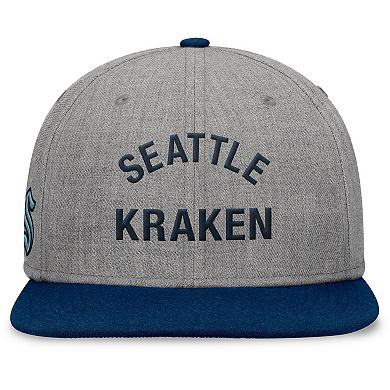 Men's Fanatics Signature Heather Gray Seattle Kraken Elements Flat Brim Leather Strapback Hat