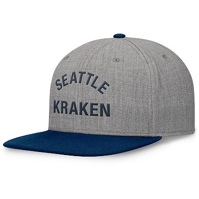 Men's Fanatics Signature Heather Gray Seattle Kraken Elements Flat Brim Leather Strapback Hat