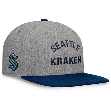 Men's Fanatics Signature Heather Gray Seattle Kraken Elements Flat Brim Leather Strapback Hat