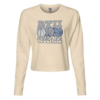 Women's Natural BYU Cougars Comfort Colors Basketball Cropped Long Sleeve T-Shirt