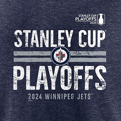 Men's Fanatics Branded  Navy Winnipeg Jets 2024 Stanley Cup Playoffs Crossbar Tri-Blend T-Shirt