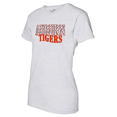 Women's Heather Gray Auburn Tigers Checkered Team Name Wavy Tri-Blend T-Shirt