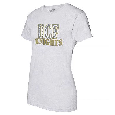 Women's Heather Gray UCF Knights Checkered Team Name Wavy Tri-Blend T-Shirt