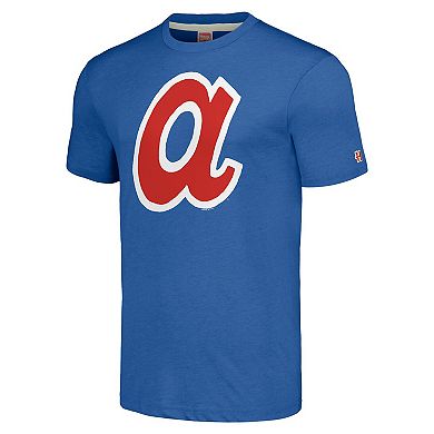 Men's Homage Royal Atlanta Braves Cooperstown Collection Hand-Drawn Logo Tri-Blend T-Shirt