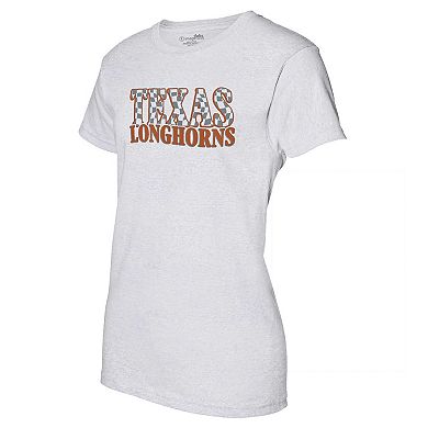 Women's Heather Gray Texas Longhorns Checkered Team Name Wavy Tri-Blend T-Shirt