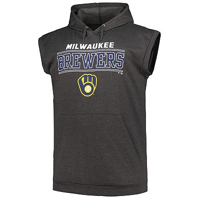 Men's Profile Heather Charcoal Milwaukee Brewers Big & Tall Muscle Sleeveless Pullover Hoodie
