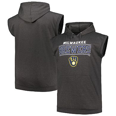 Men's Profile Heather Charcoal Milwaukee Brewers Big & Tall Muscle Sleeveless Pullover Hoodie