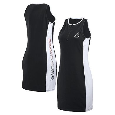 Women's WEAR by Erin Andrews Black Atlanta Braves Color Block Quarter-Zip Sleeveless Dress