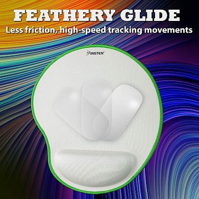 Mouse Pad Wrist Rest Ergonomic Support, Stitched Edge Mat, White With Green Edge
