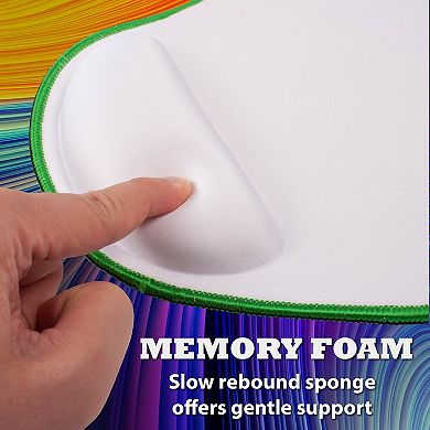 Mouse Pad Wrist Rest Ergonomic Support, Stitched Edge Mat, White With Green Edge
