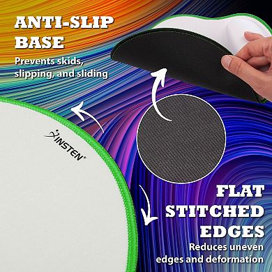 Mouse Pad Wrist Rest Ergonomic Support, Stitched Edge Mat, White With Green Edge