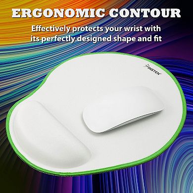 Mouse Pad Wrist Rest Ergonomic Support, Stitched Edge Mat, White With Green Edge