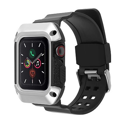 Watch Band Rugged Bumper Case For Watch 40mm Series 6 Se 5 4 Black silver