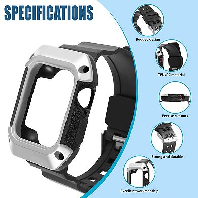 Watch Band Rugged Bumper Case For Watch 40mm Series 6 Se 5 4 Black/silver