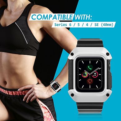 Watch Band Rugged Bumper Case For Watch 40mm Series 6 Se 5 4 Black/silver