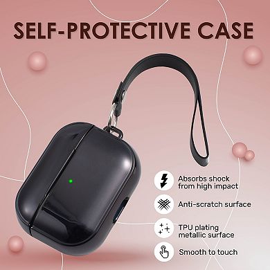 Glitter Plating Soft Touch Skin Case Cover With Hand Strap For Airpods Pro Black