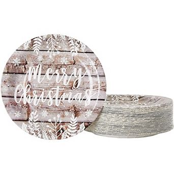 80 Pack Merry Christmas Paper Plates For Holiday Party, Wood Plank Design, 9 in
