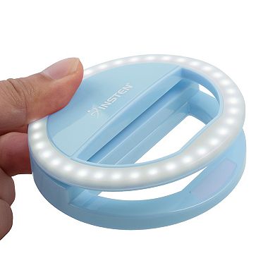 3" Led Selfie Ring Light With Clip, Dimmable, 36 Beads, Battery Powered, Blue